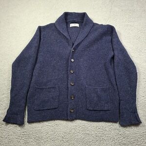 Line of Trade Mens XL Shetland Wool Shawl Collar Cardigan Sweater Navy Preppy